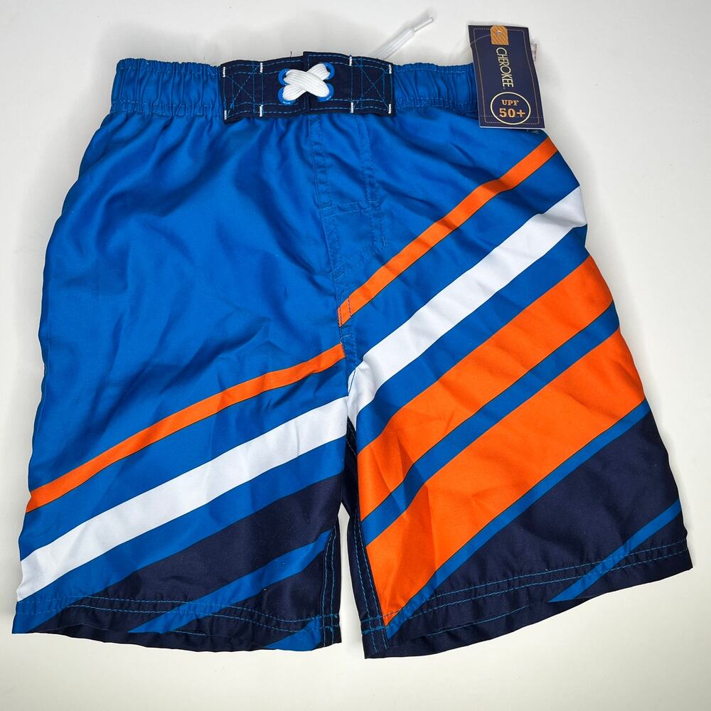 Cherokee Swim Trunks Striped Blue Orange Pocket New S